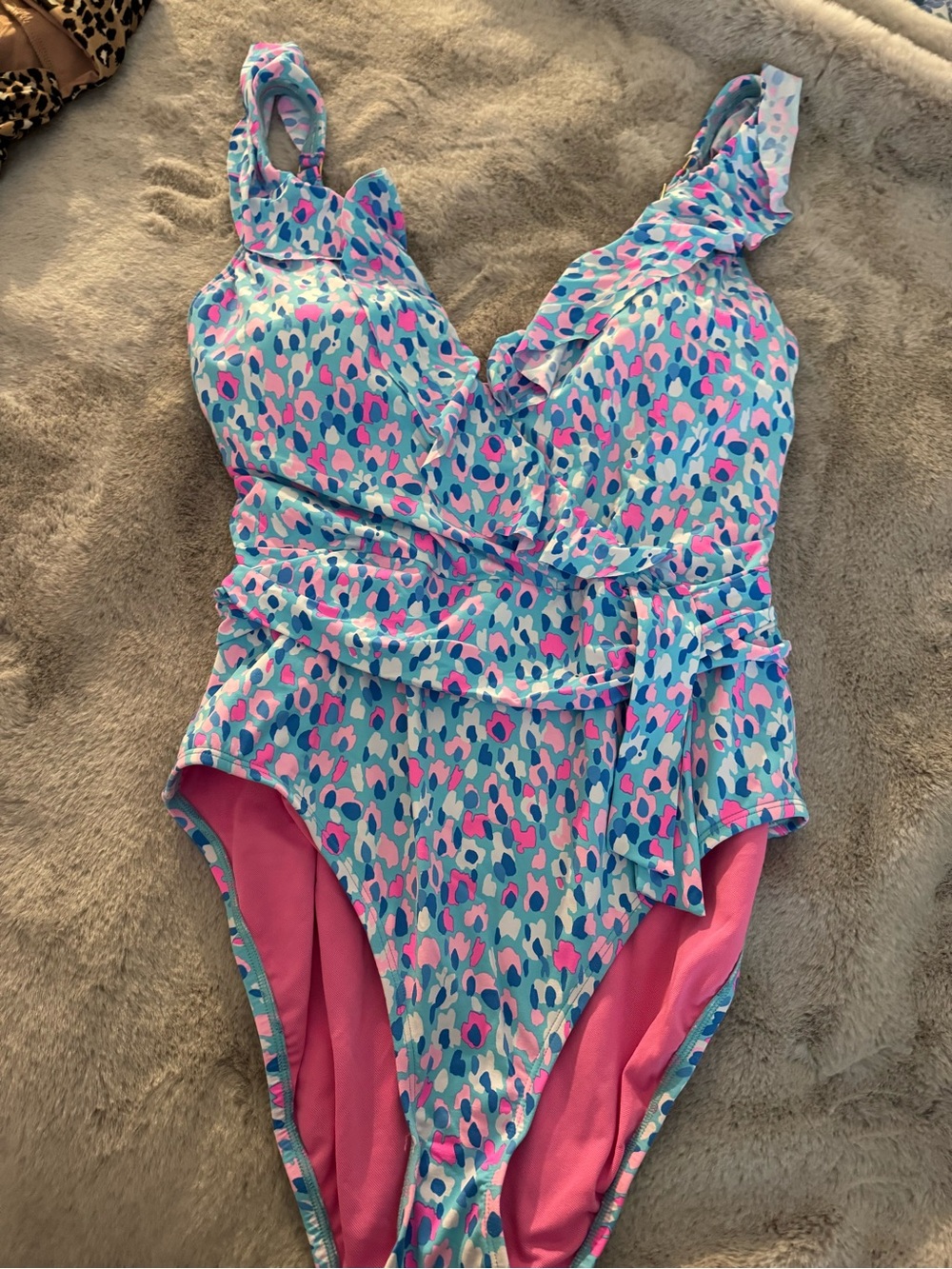 Women’s Lilly Pulitzer Pink & Blue Leopard Print One-Piece Swimsuit